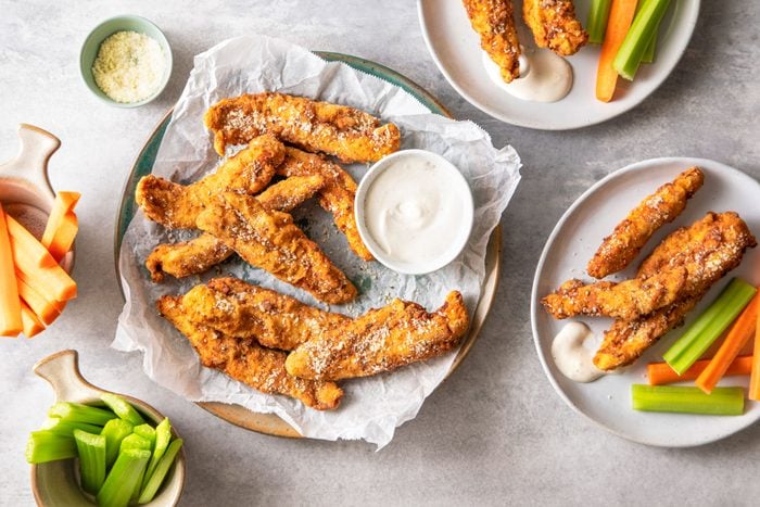 Southern Fried Chicken Tenders Served in a Plate With Mayonnaise